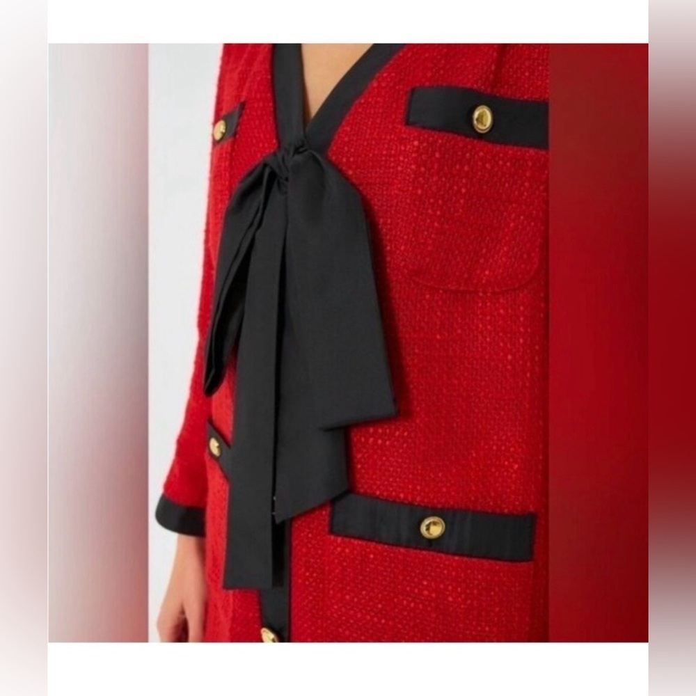 Pomander Place Red Tweed Bow Mini Dress 3X | NWT Contrast Trim - Picture 3 of 15